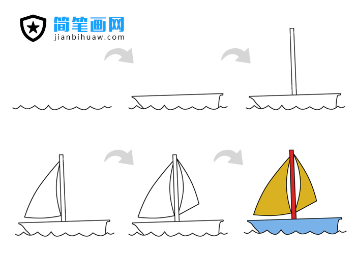 帆船简笔画的画法步骤含上色