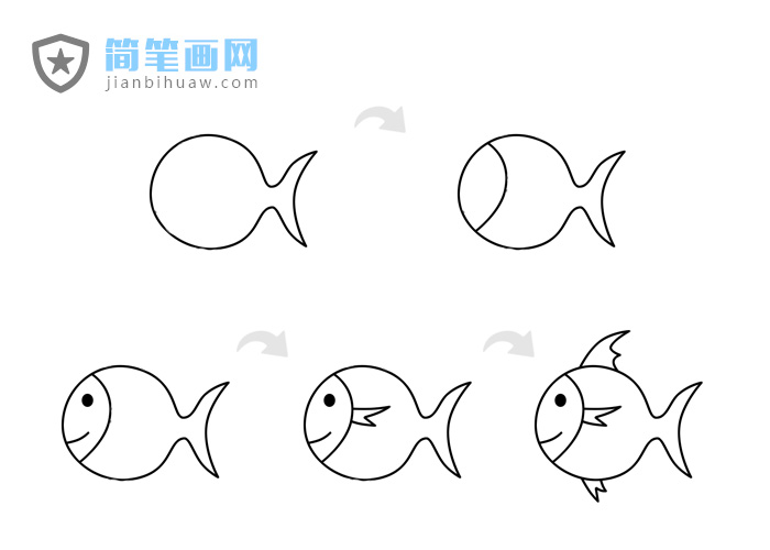 小鱼儿简笔画带颜色步骤画法