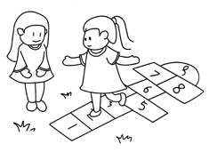 两个小朋友玩跳房子游戏的简笔画图片