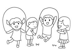 4位小朋友在一起做跳绳游戏的简笔画图片
