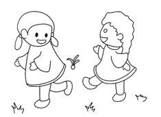 两位小朋友在玩踢毽子游戏的简笔画图片
