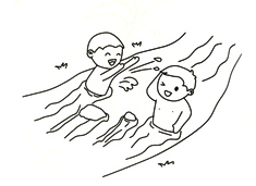 小朋友在河里游泳的简笔画图片