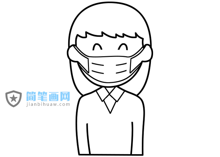 戴口罩预防新型冠状病毒的小女孩简笔画图片