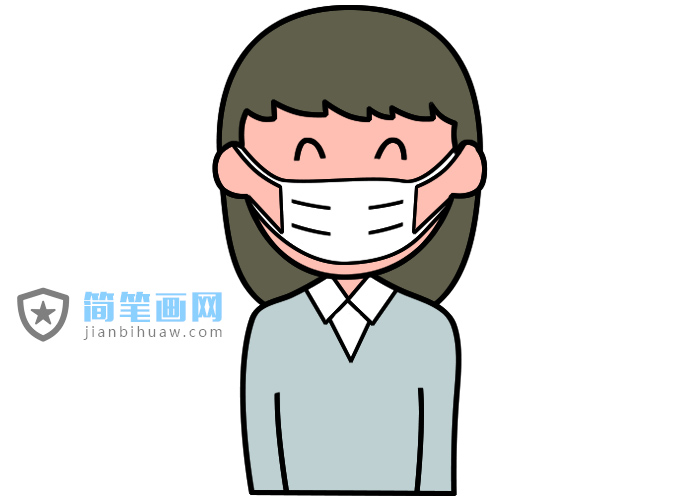 戴口罩预防新型冠状病毒的小女孩简笔画图片
