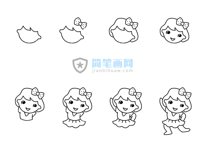 在跳舞的小女孩简笔画步骤画法图片