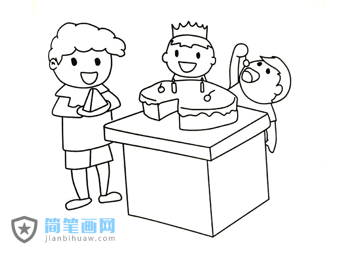 小朋友一起吃蛋糕的简笔画图片