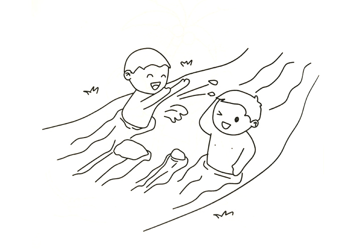 小朋友在河里游泳的简笔画图片