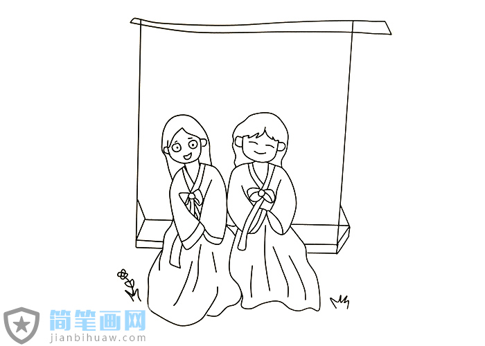 两位小姑娘在荡秋千的简笔画图片