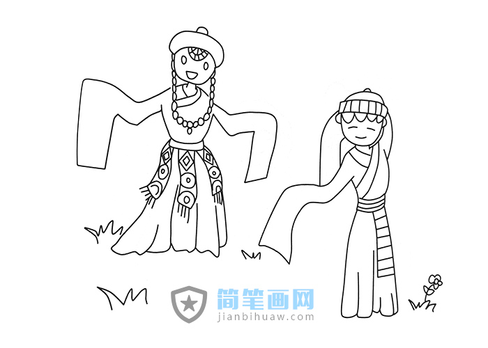 少数民族姑娘在跳舞的简笔画图片