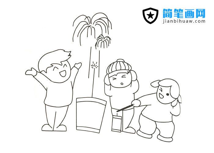 过年放烟花炮竹的简笔画图片