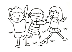 三个小朋友在玩捉迷藏游戏的简笔画图片