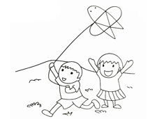 两个小孩在放风筝的简笔画