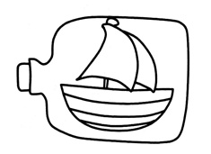 一个里面藏有小帆船的漂流瓶简笔画