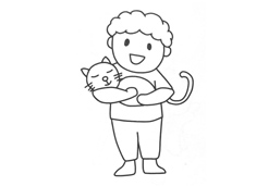 抱着猫咪的小男孩简笔画图片