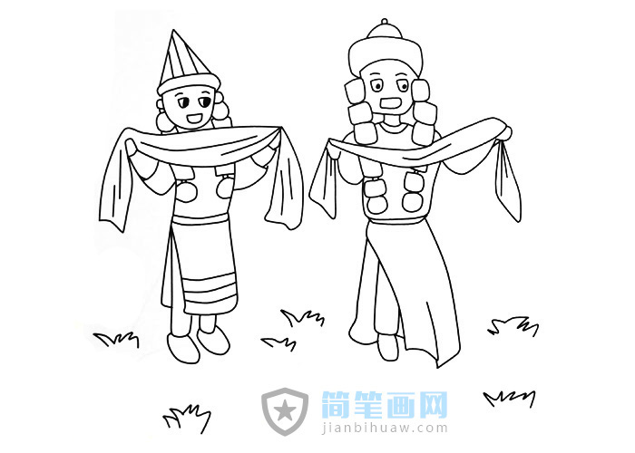 草原蒙古族敬献哈达的简笔画图片