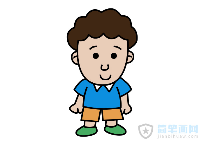 卷发小男孩简笔画含步骤及上色
