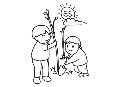 两位小朋友在植树的简笔画图片