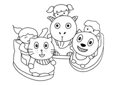 三个小朋友在玩喜洋洋摇摇车的简笔画图片