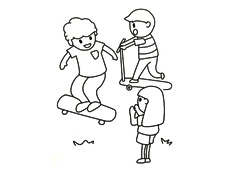 小朋友们一起玩滑板的简笔画图片