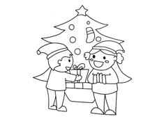两位小朋友圣诞节交换礼物的简笔画图片