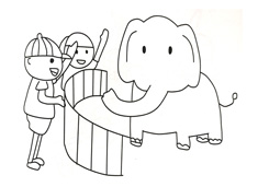 小朋友们在动物园观看大象的简笔画图片