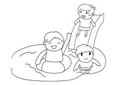 小朋友在游泳池游泳的简笔画图片