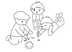 三位小朋友在地上画画的简笔画图片