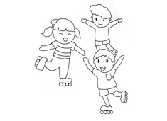 三位小朋友在玩滑轮鞋的简笔画图片