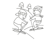 两位小朋友在滑雪的简笔画图片
