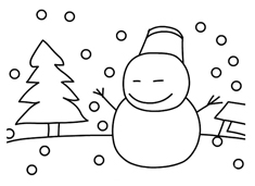 冬天大雪中堆雪人的简笔画