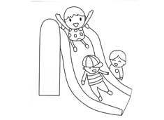 三位小朋友在玩滑滑梯的简笔画图片