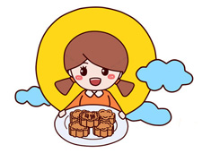 中秋节小朋友端着一盘月饼的简笔画图片