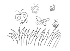 草地好多飞舞的蝴蝶密封蜻蜓简笔画图片