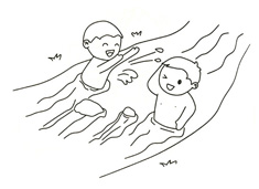 两个小孩子在河里游泳戏水的简笔画图片