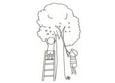两位小朋友摘树上果子简笔画
