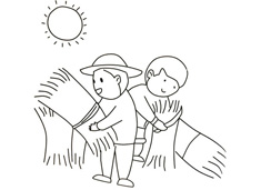 烈日下收割农民伯伯收割麦子的简笔画图片