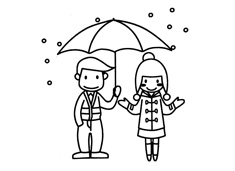 下雨打伞的小情侣简笔画图片