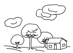 树林中的小房子简笔画图片