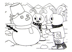 两只小兔兔在堆雪人的简笔画图片