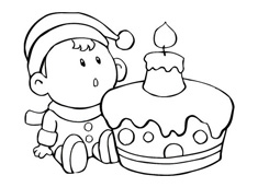 小宝宝坐在蛋糕旁边的简笔画图片