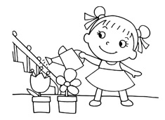 小女孩子在家里浇花的简笔画图片