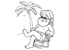 坐在海边椰树下休息的圣诞老人简笔画图片