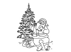 站在圣诞树前派送礼物的圣诞老人简笔画图片