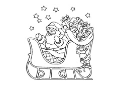坐着雪橇车拖着一车礼物的圣诞老人简笔画图片