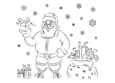雪花飞舞的天气圣诞老人送礼物的简笔画图片