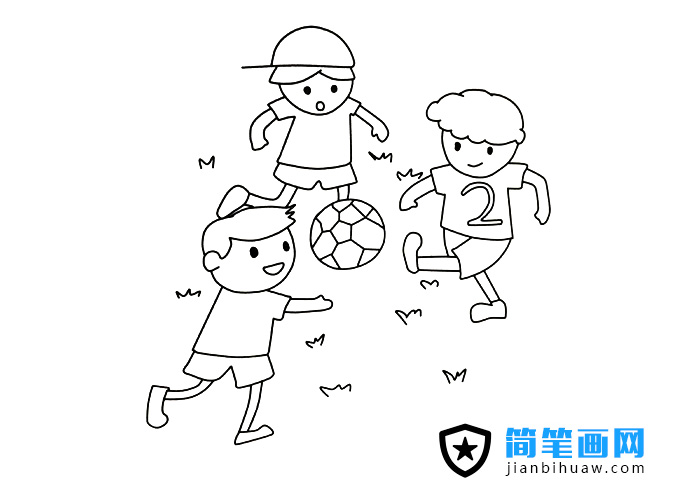 小朋友们在一起踢足球的简笔画图片