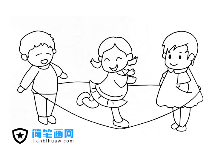 小朋友们在一起跳绳的简笔画图片