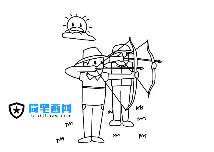 两位射击运动员在练习射箭的简笔画图片