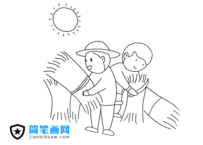 烈日下收麦子的简笔画图片