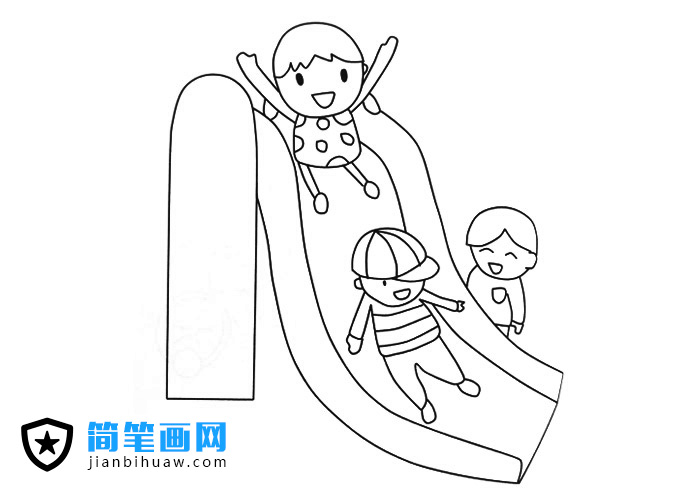 三位小朋友在玩滑滑梯的简笔画图片